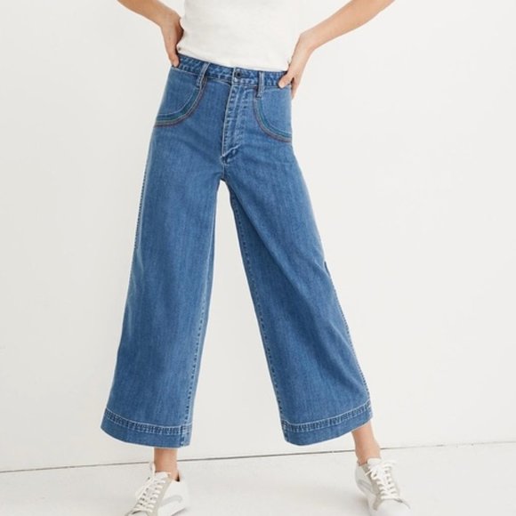 Madewell Denim - $118 NWT Rainbow Stitch Emmett Wide Leg Crop Jeans